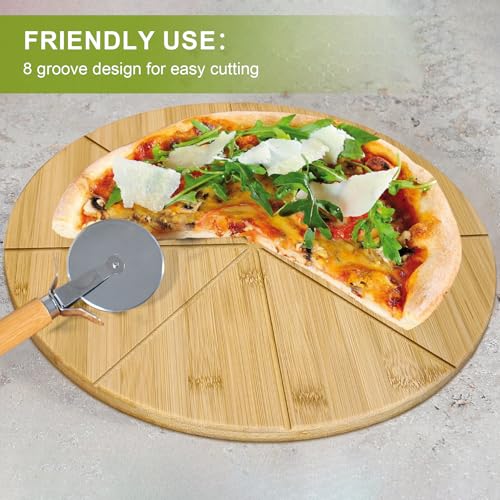 Pizza Cutting Board for 14inch Pizza Bamboo Wood accessories Prep Platter - style: 13.5"