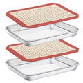 Baking Sheet with Silicone Mat Set of 4 [2 Sheets + 2 Mats], Deedro Stainless Steel Cookie Sheet Baking Pan with Silicone Baking Mat, 9 x 7 x 1 Inch, Non Toxic, Heavy Duty, Easy Clean - size: 9 inch