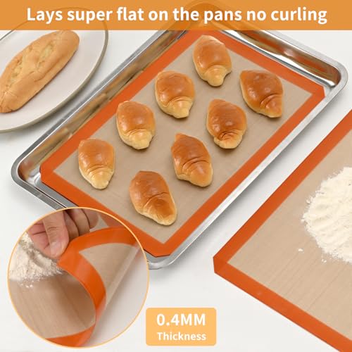 Luckyiren 2 Pack Silicone Baking Mat Set, Nonstick Half Sheet, Orange/Beige - color: Orange/Beige, 0.4mm
