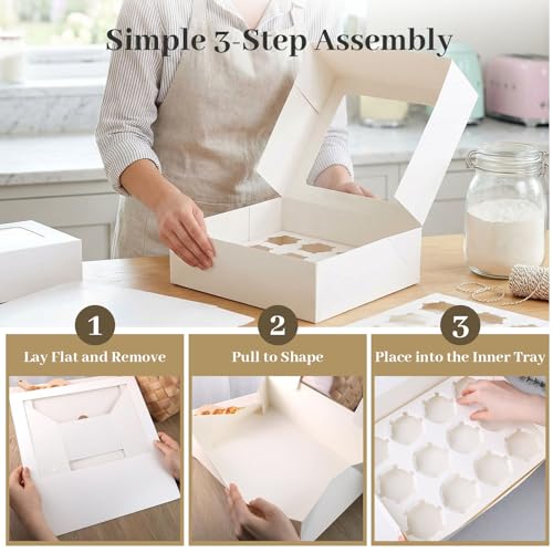 HANSGO 12 Count Cupcake Boxes, 6 PCS Cupcake Containers with Window