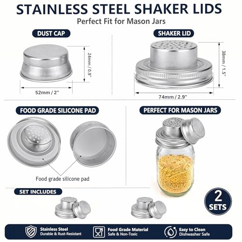 Strainer Shaker Lid for Mason Jars Spice Dispenser Replacement lids 2 Pack
