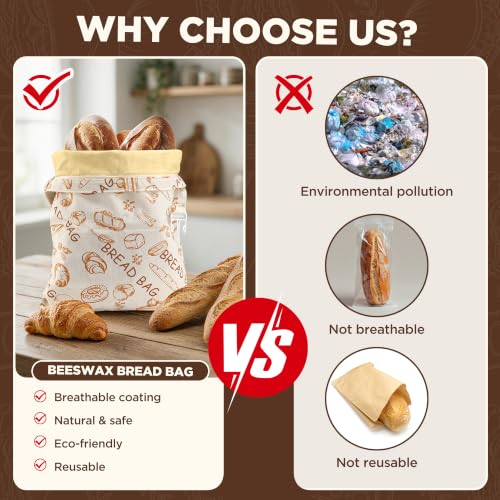 Beeswax Bread Bags for Homemade Sourdough Bread,Reusable Storage Bag