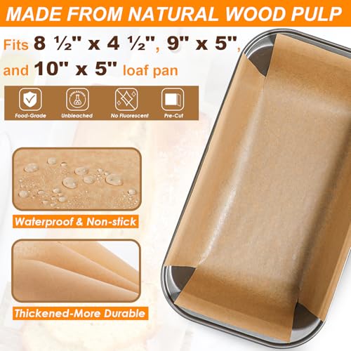 Webake 200Pcs Unbleached Parchment Paper Loaf Pan Liners for Baking Bread 9x5, 1lb 1.5lb 2lb, Original Precut, Non Toxic Baking Paper - color: Brown 9 x 5