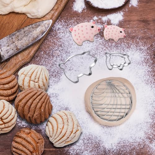 Concha Cutter Mexican Bread Mold With 3 Sizes Pig Cookie Cutter Set,Concha Stamp Two Sided Mold For Pan Dulce Mexicano Cortadora De Pan,Cookie Stamps for Baking Cookies