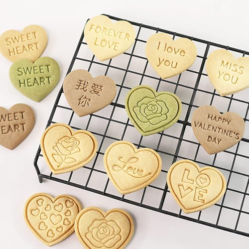 10Pcs Heart Cookie Cutters Rose Love Pattern for Valentine's Day Baking - color: Valentines F-10