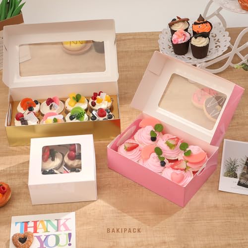 25 White Cupcake Boxes, 4 Count Cupcake Containers with Window and Inserts, 6.3×6.3×3 Inches Cupcake Holders for Cupcakes, Muffins, Cookies, Desserts, Pastries