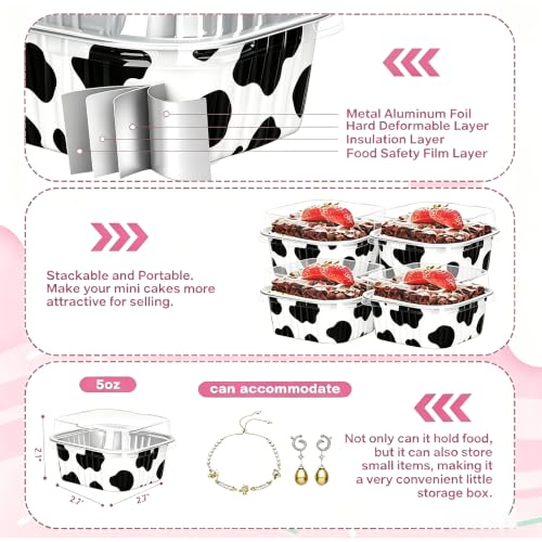 30Pack 5oz Cow Mini Cake Pans with Lids Baking Cups Aluminum Foil Pans Tins, Individual Dessert Cups Containers for Sales,Party,Picnics - color: Cow