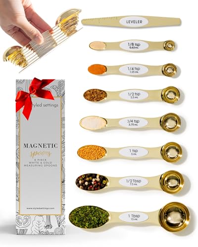 Styled Settings White and Gold Magnetic Measuring Spoons, 8-Piece - color: White & Gold