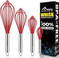 HOTEC 4Pcs Silicone Whisk Set, Wire Balloon Whisks for Cooking Egg Beater - color: Red,Silver