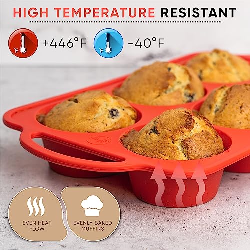 Silicone Muffin Pan, Regular Size 6 Cup Nonstick Cupcake Pan, BPA-Free - color: Red, size: Regular (6 Cups Pan)