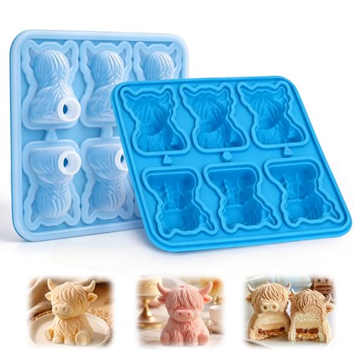 Palksky Highland Cow Silicone Mold, 6 Cavity 3D Cute Cow Chocolate Candy Mold, Food Grade Tray for Baking, Ice Cube, Jello - color: Highland cow silicone molds