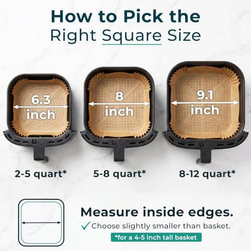 Air Fryer Liners Disposable Large 9.1” Square for 8-12 QT Basket - 128 Pcs - size: 9 inch - Square