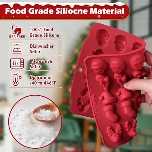 HKNMTT Christmas Silicone molds for Xmas Candy Chocolate Wax Decor, 60 Cavity 11 Shapes Gummy Mould, Including Tree Santa Cane Hat Socks Elk Gingerbread Man Bell Glove Snowman Food Grade DIY Set - style: 11 Shaped Xmas 2PCS