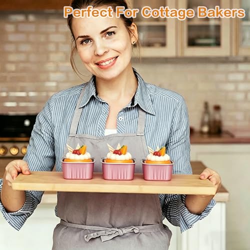 Mini Cake Pans With Lids 5oz, 50 Pack Mini Loaf Pans with Lids, Aluminum Foil Baking Cups, Disposable Square Brownie Baking Cupcake, Dessert Cups for Wedding, Birthday, Party, Picnics (Pink) - color: Pink, size: 5oz