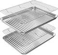 Half Baking Sheet Pan Cooling Rack Set, Stainless Steel 2 Pans + 2 Racks - size: 18" X 12" X 1"