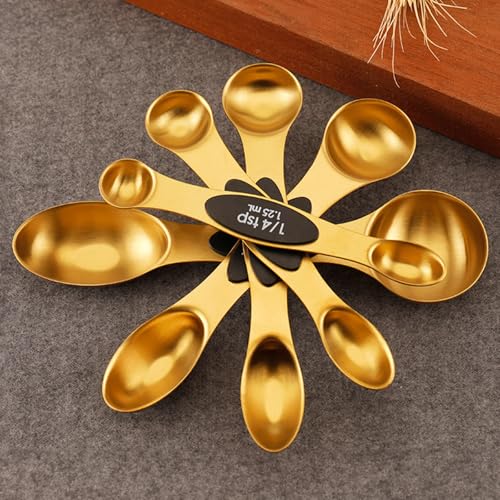 Magnetic Measuring Spoons Set of 9 Stainless Steel Dual Sided Stackable Measuring Spoons Nesting Teaspoons Tablespoons for Measuring Dry and Liquid Ingredients(9 Rose Gold) - color: 1 Set - 9 Rose Gold
