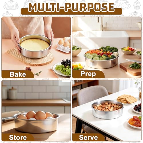 E-far 7 Inch Cake Pan Set of 3, Stainless Steel Round Baking Pans Tins - size: 7 x 2 Inch
