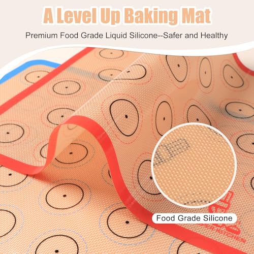 Silicone Baking Mat Macaron Set of 3-2 Half Sheet Liners 1 Quarter Sheet - color: Red,Blue,Gray, size: 16.5x11.6