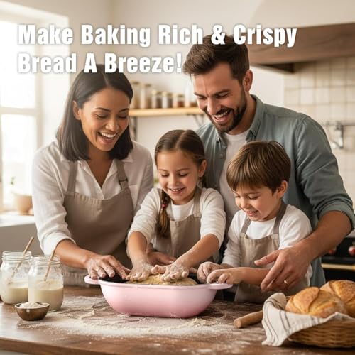 2.5 QT Enameled Cast Iron Sourdough Bread Oven, Loaf Pan with Lid - color: Pink, size: 2.5 QT