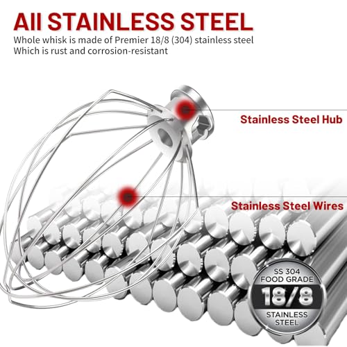 Stainless Steel Whisk Attachment for KitchenAid 5 Qt Bowl-Lift Stand Mixer - size: Fits Bowl-Lift K4/K5/5SS/KSM5/KP25/KG25/Pro500