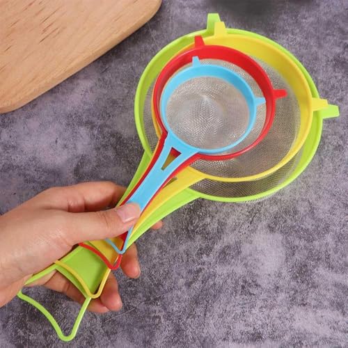4 Pcs Plastic Fine Mesh Strainer, Food Soy Milk Flour Sieve Plastic Colander Strainer with Handle Icing Sugar Sifters Tea Filter Kitchen Tool