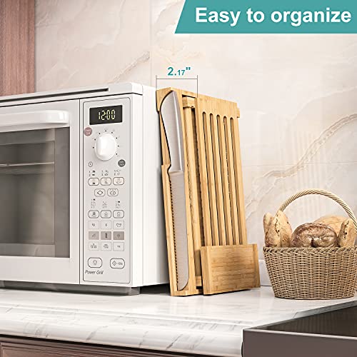 Bamboo Bread Slicer with Serrated Knife, Adjustable Guide for 3 Thickness Sizes, Foldable Chopping Board with Crumb Tray, Great for Homemade Bread, Cakes, Bagels - style: A - with Knife