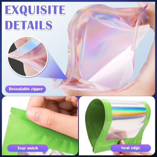 JETMORE Holographic Bags, 100 PCS Mylar Bags, Green Candy Bags, 2.8x3.9in - color: Green, size: 2.8*3.9inch