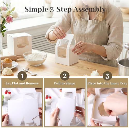 VGOODALL 60PCS Cupcake Boxes, 3.5 Inches Individual Cupcake Containers with Window and Insert for Muffins Cocoa Bombs Packaging Togo Boxes for Birthday Baby Shower Wedding Party Favors