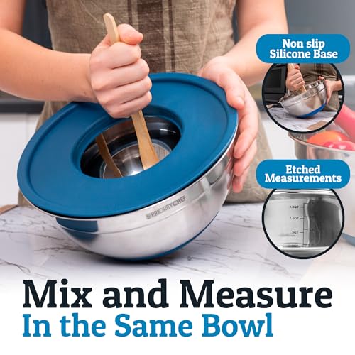 6pc Stainless Steel Mixing Bowls with Lids Set, 7 Qt, Blue - color: Blue
