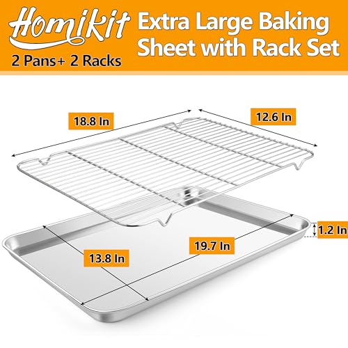 Homikit 20x14 Inch XL Stainless Steel Baking Sheet with Cooling Rack Set - size: 20x14x1.2