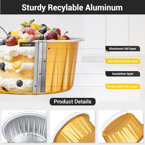 EUSOAR Mini Aluminum Pans with Lids, Pack of 30 Gold Bule Red 5oz Disposable Aluminum Foil Cupcake Liners Ramekins Baking Cups, Dessert Cups with Lids Aluminum Cheesecake Pan Creme Brulee Ramekins - color: 3 Colors Mixed B, size: 30pcs