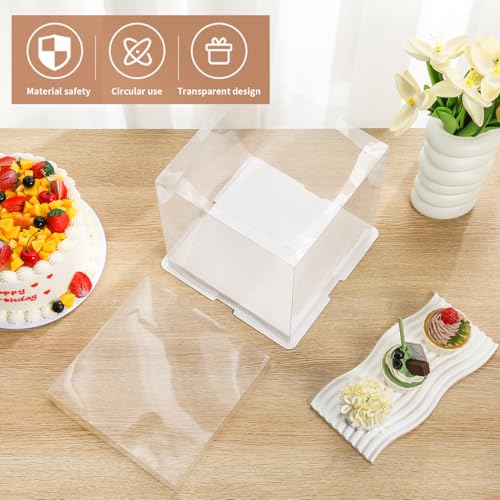 JCD 6Pcs Multi-Layer Tall Cake Boxes Clear Box with Ribbon, 8x8x9 inch,Ideal for 6" Inch Tall Layer Tiered Cakes,Gift Boxes for Wedding Party and Gift Display (Clear Lid, 8 * 8 * 9inch/6Pcs) - size: Clear Lid 8inch/6Pcs