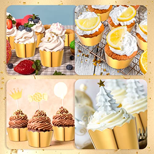 Meanplan 100 Pcs Foil Cupcake Liners Baking Cups Christmas Wedding, Gold
