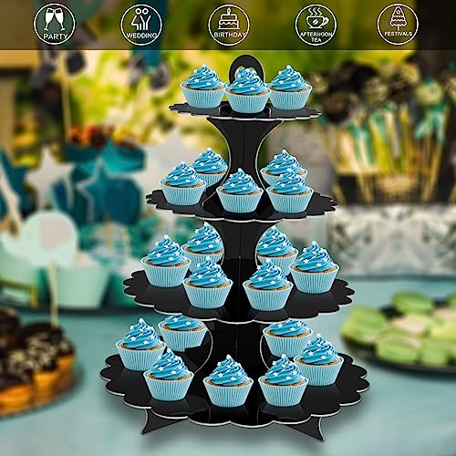 4-Tier Round Black Cupcake Stand, 2 Pack – Elegant Dessert Display for Weddings, Parties, Birthdays - color: Round Black 2 Pcak
