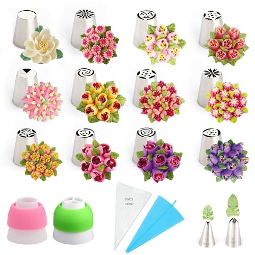 27 Pieces Small Stainless Steel Russian Flower Icing Tips Kit - color: SILVER MRF0059