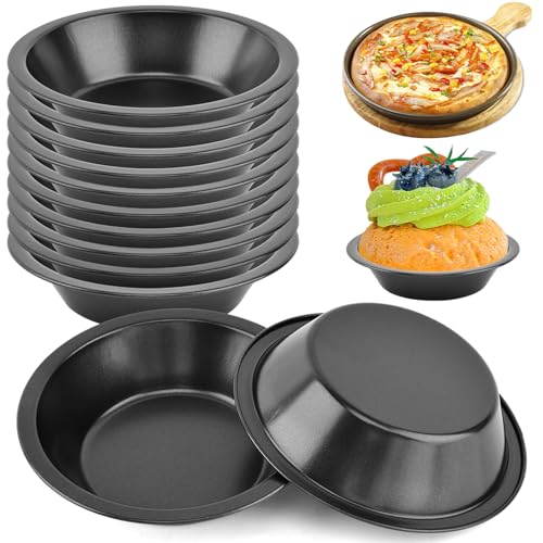 12 Pack 5" Mini Black Tart Pans, Carbon Steel Round Mini Pie Tins