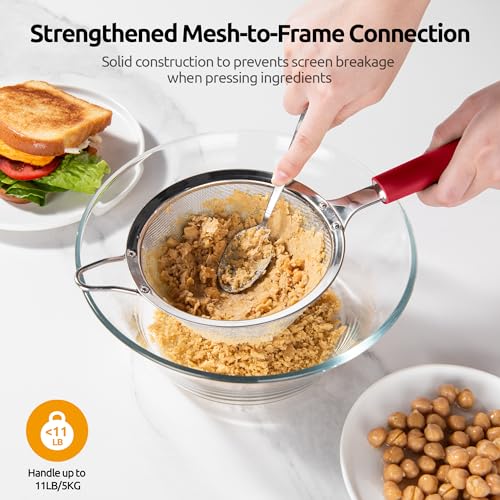 U-Taste Fine Mesh Strainer, 18/8 Stainless Steel Sieve 30 Mesh, M/Red - color: (4) Red, size: M-4.73in