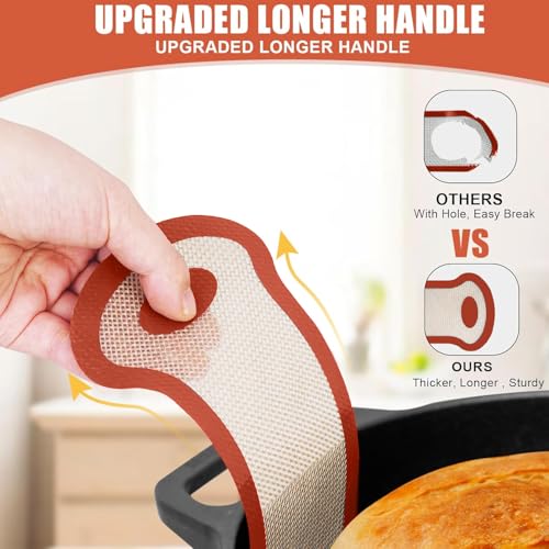 Silicone Bread Sling, 2Pcs Silicone Baking Sling with Longer Handles, Non-Stick & Easy Clean Dutch Oven Baking Mat to Transfer SourDough Easily, Reusable Bread Mat Set - color: 2 Pcs Red Round