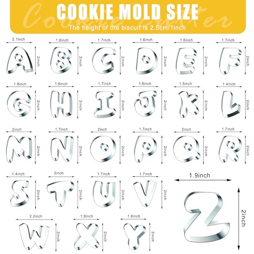 Letter Cookie Cutters Shapes Large 2 Inch - 26 Pcs Stainless Steel Round Alphabet Letter Cookie Cutter Set Fondant Biscuit Fruit Dough Mold Tools for Sandwich, Birthday, Christmas, and Holiday Party - color: Round Letter Cookie Cutters - 2INCH