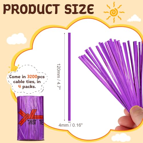 HARFINGTON 1600Pcs Bag Twist Ties 4.7" Reusable Metallic Wire Cable Ties - color: Purple