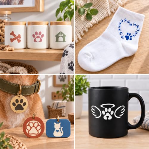 70 Pcs Paw Print Stencils for Painting,2 Inch Reusable Cat Dog Stencil Small Animal Paw Print Templates for Cookie Rock Wood Fabric Shirt - color: Paw Print(70Pcs)