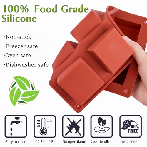 JOERSH Square Cake Silicone Molds, 3 Pack, 2" x 2" x 1" - color: 3 Pcs: 6 Cups, 2x2x1 Inch