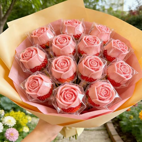Large Rose Silicone Mold for Chocolate Strawberry 24 Cavity - color: Rose Mold, Mint Green + Pink