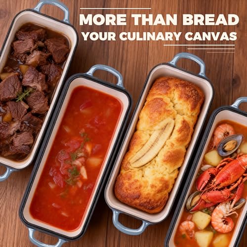 Cast Iron Loaf Pan with Lid, 11x5 Inch 5.8 Qt Sourdough Pan - color: Seasalt, size: 11x5 Inch