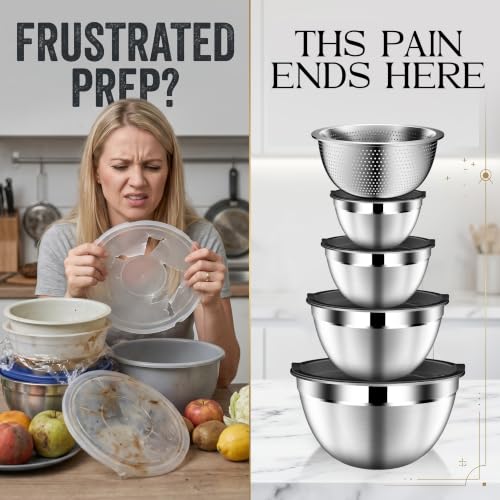 Mixing Bowls with Lids Set, Stainless Steel Mixing Bowl with Colander - color: 9PCS Black