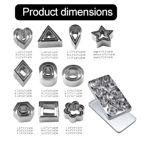 30PCS Mini Stainless Steel Cookie Cutters Set with Storage Tin