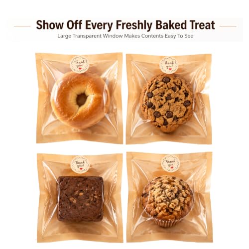 Cookie Bags with Seal, 100 Pack 5.7x6.5 Inch Bakery Bags with Window - size: 5.7 X 6.5in