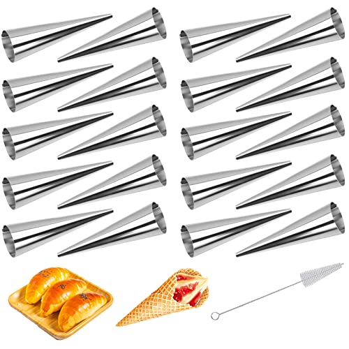 Tinfol 20 Pack 4.7Inch Cream Horn Molds, Baking Cones Cream Horn Forms, Stainless Steel Cannoli Tubes Ice Cream Mold, Standing Cone Shap - size: 4.7inch