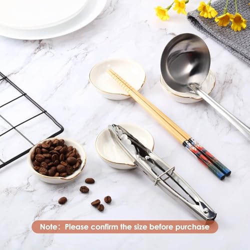 Boao 2.7 Inches Mini Ceramic Spoon Rests, Gold Rim Kitchen Spoon Rests, Mini Cooking Season Soup Holder for Stove Top Countertop, Teaspoon Rest, Coffee Stir Rest (white, 4 Pieces) - color: White
