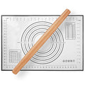 Wood Rolling Pin, QUELLANCE Wood French Roller Pin with Silicone Baking Mat, Beech Wood Dough Roller for Baking Dough, Pizza, Pie, Pastries, Pasta and Cookies - size: M-16 inch